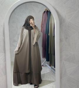 Abaya élégante et modeste à double couche brodée à la main pour femme, accessoire vestimentaire traditionnel musulman décontracté - Product Image 5