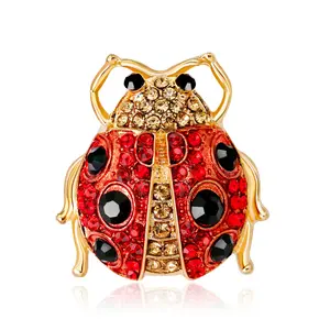 Cute Crystal Ladybug Brooch Pin Rhinestone Insect Animal Lapel Brooches for Women Girls Clothing Bags Accessories