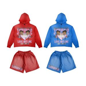 Logo personnalisé, grande qualité, survêtement Jogger délavé à l'acide, pantalon de survêtement évasé, sweat à capuche zippé, survêtements pour hommes à l'acide - Product Image 4