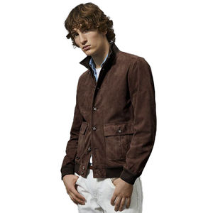 Nouvelle arrivée, veste en cuir suédé et toile pour homme, personnalisable OEM, avec logo sur le devant, mode d'hiver, coupe-vent, écologique, col roulé - Product Image 4