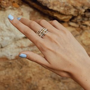 Belle bague de connecteur multi-liens en or massif 18 carats deux tons bagues rondes en diamant Moissanite grosse bague cadeau pour femme - Product Image 2