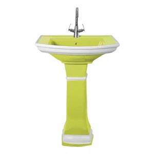 Green Designer Lavabo Pedestal Sink - Ceramic Hand Wash Basin for Home Use, Premium Sanitary Ware From Morbi, India - Product Image 1