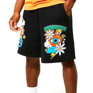 Shorts de jogging pour homme en molleton bouclette vintage délavé à l'acide avec logo personnalisé, imprimé 3D en relief, ourlet brut, style hip-hop, taille élastique - Product Image 1