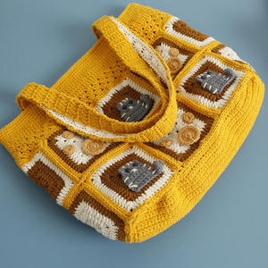 ACki Handmade Creative CottonCrocheted Women's Bag New Brown Kitten Cartoon Design Fashionable <b>Square</b> Shoulder Zipper Closure - Product Image 4