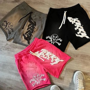 Custom Vintage Sweat Shorts Puff Imprimir Letras Lavado ácido Borde crudo 100% Algodón French Terry Transpirable Mid Cordón OEM Pantalones cortos - Product Image 1