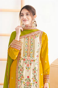 Traje de estilo paquistaní Premium hecho a mano para adultos tamaño libre étnico con Chinon Dori bordado espejo trabajo diseño cosido - Product Image 5