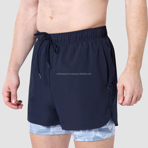 กางเกงขาสั้นออกกำลังกายผ้าสแปนเด็กซ์2-in-1สำหรับผู้ชายแนวสปอร์ตผ้าสแปนเด็กซ์แบบ2-in-1สำหรับออกกำลังกายกันรอยยับแข็งระบายอากาศได้ - Product Image 1