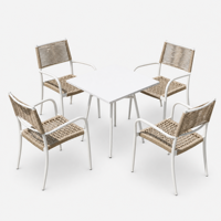 Ensemble table et chaises d'extérieur en aluminium blanc mobile pour balcons, jardins, villas, cafés en plein air - 4 places, minimaliste et moderne