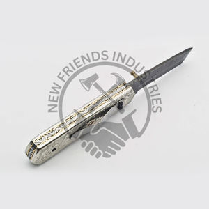 มีดพกพับเหล็กดามัสกัสทำด้วยมือสำหรับ100% ความหนา4มม. ด้ามจับทองเหลืองปรับแต่งได้สำหรับการล่าสัตว์ - Product Image 2