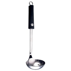 Cucharón de cocina de acero inoxidable (7x31,5 cm) TWIST, utensilio de cocina en cromo pulido y negro 1734 - Product Image 1