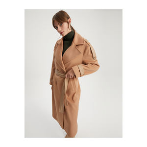 เสื้อโค้ทผู้หญิง ผ้าผสมขนสัตว์ แต่งหนัง พร้อมเข็มขัด - Product Image 2