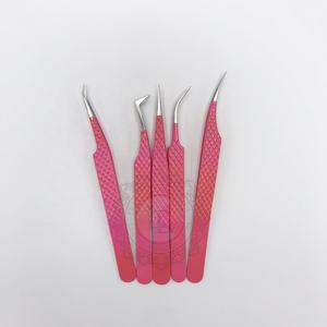 Custom Logo Blush <b>Pink</b> <b>Powder</b> Coating Eyelash Tweezers Stainless Steel Silver Tip Sustainable Diamond Grip Pattern Custom Logo - Product Image 2