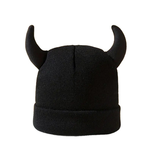 Horn Shape Acrylic Beanies for Men Soft High Quality Solid Color <b>Winter</b> <b>Hat</b> Knitted Designer Logo Plush Style Outdoor Ski Use - Product Image 2