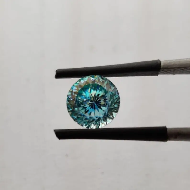 Moissanite VVS Diamantado de formato redondo, corte português azul 2.87 cts, excelente corte para joalheria e joias personalizadas