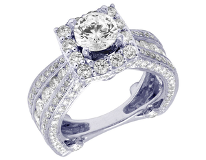 Bague de fiançailles Halo ronde en argent Moissanite en argent S925 bande triple rangée bijoux de mariée de luxe - Product Image 4