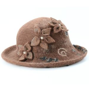 Kriti <b>Craft</b> Handmade Felt <b>Wool</b> Cloche Hat with Floral Decoration NP Origin for Women - Product Image 2