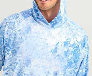Chemise de pêche à manches longues pour homme, protection solaire UPF 50, imprimé tie-dye bleu, pull anti-UV, haut de performance - Product Image 6