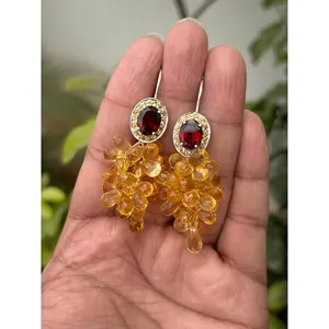 925 <b>Silver</b> Dangle <b>Earrings</b> with Garnet & Citrine Beads Bohemian Style Drop <b>Hoop</b> <b>Earrings</b> for Christian Occasions & Parties - Product Image 2
