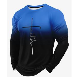 T-shirt à manches longues surdimensionné pour homme d'automne avec impression 3D, bloc de couleur, logo Faith sur le devant, nouveau t-shirt en jersey fabriqué en polyester - Product Image 2