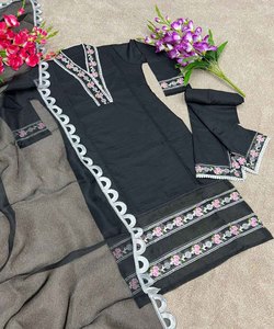 ชุดเดรสผ้าไหม georgette สำหรับผู้หญิง-พร้อมที่จะสวมใส่ชุดปาร์ตี้เทศกาลหนักใส่ตามลำดับการทำงาน - Product Image 3