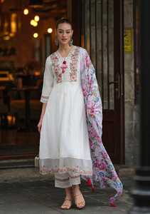 MF Embroidered Chanderi Silk A-line <b>Kurta</b> Gota Set Custom Casual Ethnic Women Dress <b>Tops</b> and Pants Suit by Export - Product Image 2