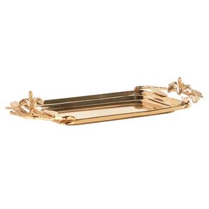 Plateau décoratif de style vintage, plateau de service ovale en acier inoxydable de grande qualité avec poignées en feuille de laiton décoratives pour usage hôtelier - Product Image 4