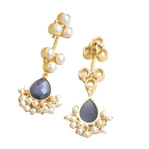 Pendientes de Latón al por Mayor con Perlas y Piedras Preciosas Auténticas, Textura Mate de Latón, Hipoalergénicos, Seguros de Usar, Exportación a Granel - Product Image 4