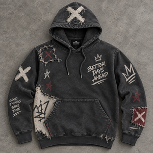 Sudadera con Capucha Estampada Heartbreaks para Hombre, Estilo Punk Oversize, Invierno, Algodón Negro, Felpa Francesa, Bolsillo Frontal, Diseño Desgastado - Product Image 3
