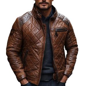 Chaqueta Acolchada de Cuero de Oveja Genuino Personalizada de Alta Calidad para Hombre - Product Image 2