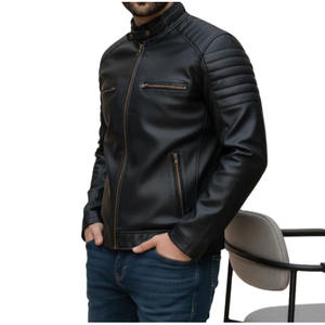 Top Selling Men's Stylish Canvas Waterproof Autumn Washed Zipper Closure High Street Motorbike <b>Racer</b> Leather <b>Jacket</b> - Product Image 2
