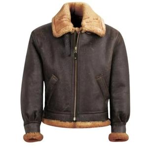 Men <b>Real</b> <b>Leather</b> Sheepskin <b>Biker</b> <b>Jacket</b> Y2K Zipper Shearling Lining Brown Classic B-3 Sheepskin <b>Leather</b> Bomber Men's <b>Jackets</b> - Product Image 1