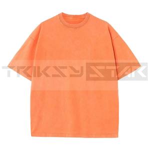 Usine en gros hommes 220gsm lavage à l'acide tricoté coupe régulière Vintage T-Shirt personnalisé 100% coton col roulé à manches courtes - Product Image 2