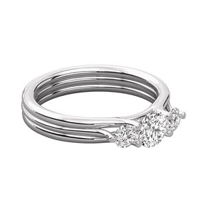 Bague de fiançailles en diamant rond à trois pierres pour elle - Product Image 4