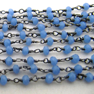 Alta calidad 3 pies azul Calcedonia Rondelle 6mm Hydro cuarzo facetado cuentas Rosario cadena hecha a mano latón joyería componentes - Product Image 1