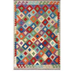 Alfombra Kilim de Maimana, Afganistán, 150 x 99 cm, Alfombra Afgana Tradicional Hecha a Mano - Product Image 1