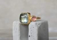 Impressionnant fait à la main argent plaqué or Rose Quartz vert Quartz gemmes anneau rond et forme d'écuyer 6X8mm ensemble de broches ensemble de bijoux de mode