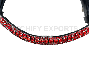 Bridon de cheval en cuir fait main avec frontal en cristal rouge et muserolle rembourrée, bridon équestre durable - Product Image 5