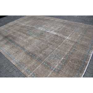 Alfombra Vintage de 9.6x12.5 pies, Alfombra Turca Extra Grande, Alfombra a Cuadros Marrón y Azul - Product Image 2