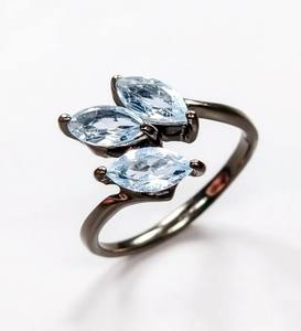 Blue Topaz Marquise Cut <b>Rhodium</b> Wedding <b>Ring</b> Designed for Elegant Statement Wear Sleek Stone Brilliance Timeless Classic Style - Product Image 1