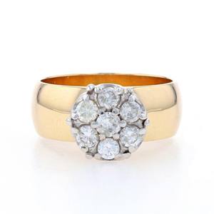 Unisex Floral Engagement <b>Ring</b> 14k Round <b>Jade</b> with 18K Yellow Gold Cluster Moissanite Diamond Fashion Jewelry - Product Image 1