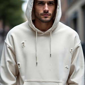 Sudadera con capucha de mezclilla personalizada para hombre, sudaderas de mezclilla rasgadas, sudaderas con capucha de manga larga con dobladillo lavado desgastado para hombre - Product Image 5