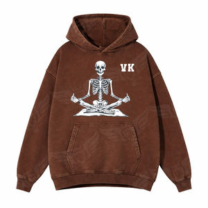 Sudadera con Capucha Personalizada con Gráfico de Esqueleto Rojo en Meditación, Sudadera Holgada de Calavera para Yoga, Estilo Urbano, para Hombre y Mujer - Product Image 5