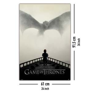 Modern Style 'Game of Thrones' <b>Poster</b> Black <b>Frame</b> with 'Lion & Dragon' Design for Wall Decor - Product Image 4