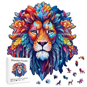 Jeu de puzzle éducatif en bois sur le thème des animaux, Lion - Product Image 1