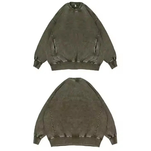 Pull-over à col ras du cou unisexe avec logo personnalisé Sweat-shirt surdimensionné à manches longues en coton pour hommes hiver délavé à la pierre - Product Image 2