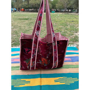 <b>Boho</b> Chic Reversible Quilted Velvet Cotton Women's Tote <b>Bag</b> Large Eco-Friendly Sustainable Grocery Shopping Ochre Beach <b>Bag</b> - Product Image 3