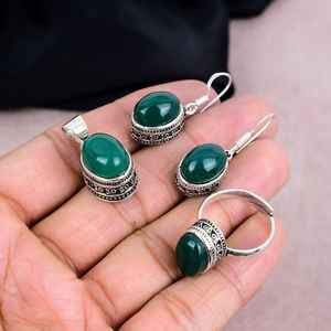 Conjunto de anillo colgante de pendiente de Plata de Ley 925 hecho a mano diseño personalizado ónix verde Natural hermoso para mujer para regalo de fiesta - Product Image 3