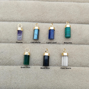 Green Onyx 12x5mm Hexagonal Cylinder Silver Gold Plated End Cap <b>Pendant</b> Handmade Green Onyx Charms Bulk Wholesale Silver Jewelry - Product Image 6