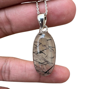 Joyas de piedras preciosas de rutilo negro para mujer, colgante de estilo bohemio, joyería de plata de ley 925, colgante hecho a mano de tendencia, Regalo para mamá - Product Image 1