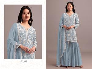 Costume en mousseline de soie à motif floral de dernier créateur, robes décontractées en georgette lourde avec broderie à paillettes et décoration en diamant - Product Image 4